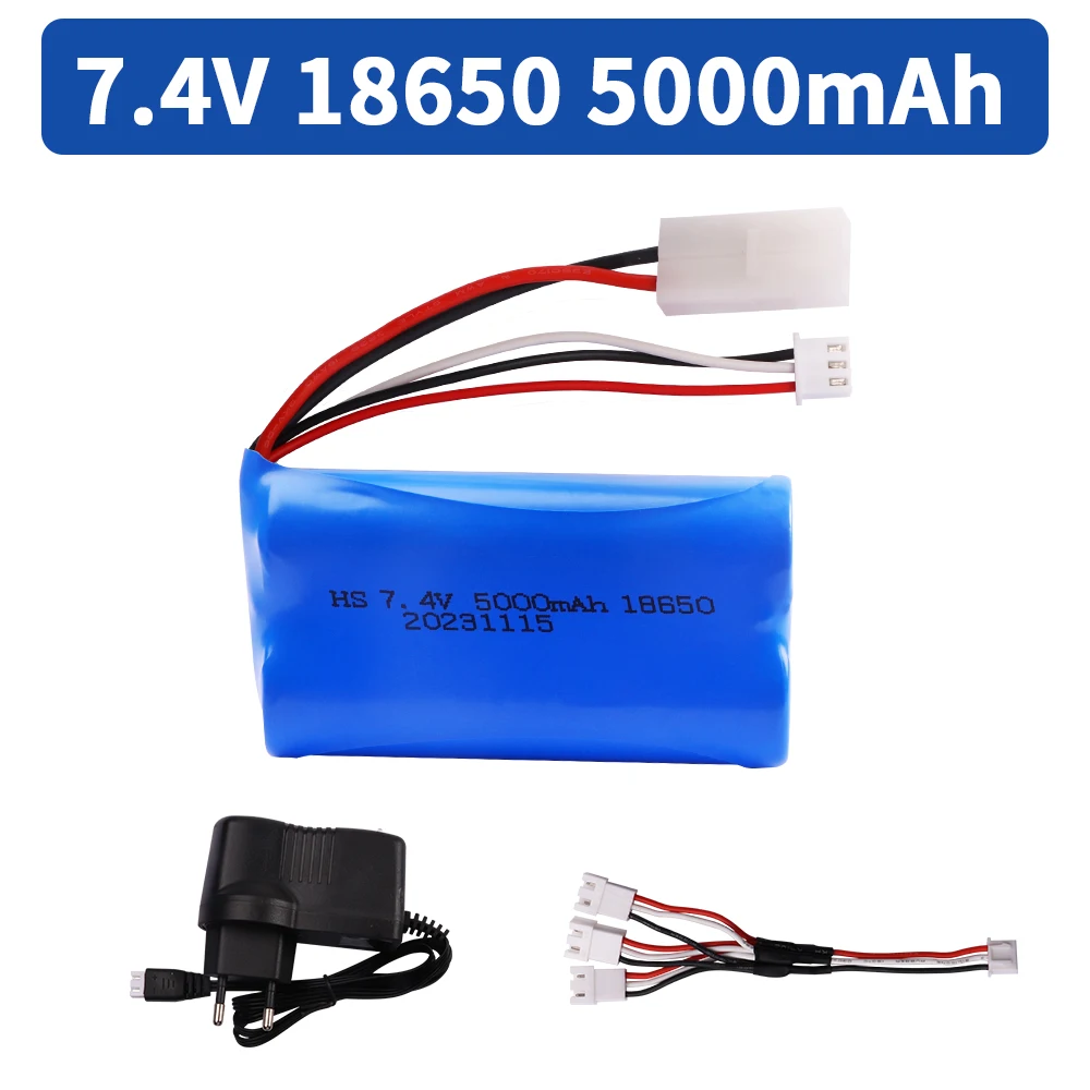 7.4V 5000Mah 18650 Li-Ion Batterij Met Lader Set Voor Meizhi 2856 Hoge Snelheid Afstandsbediening Vrachtwagens Auto Traint Speelgoed Reserveonderdelen