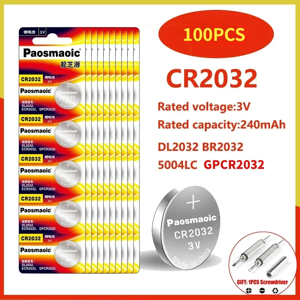 

CR2032 100pcs 3V Lithium Battery DL2032 BR2032 5004LC cr 2032 button cell for watch, toys, car key watch Coin Cell batteries