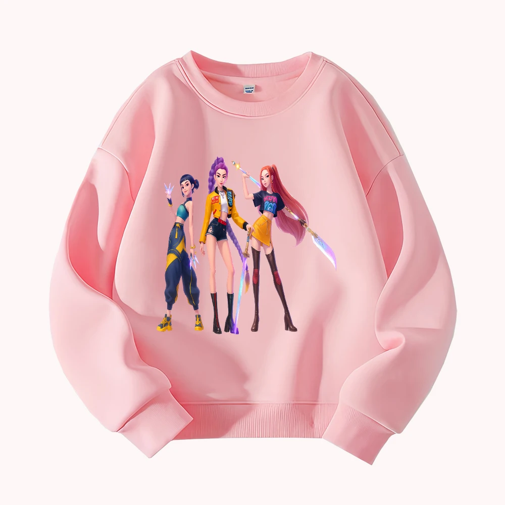 سويت شيرت Anime Girl Trio برقبة دائرية وطباعة جرافيك كاجوال بأكمام طويلة للنساء المراهقات #1