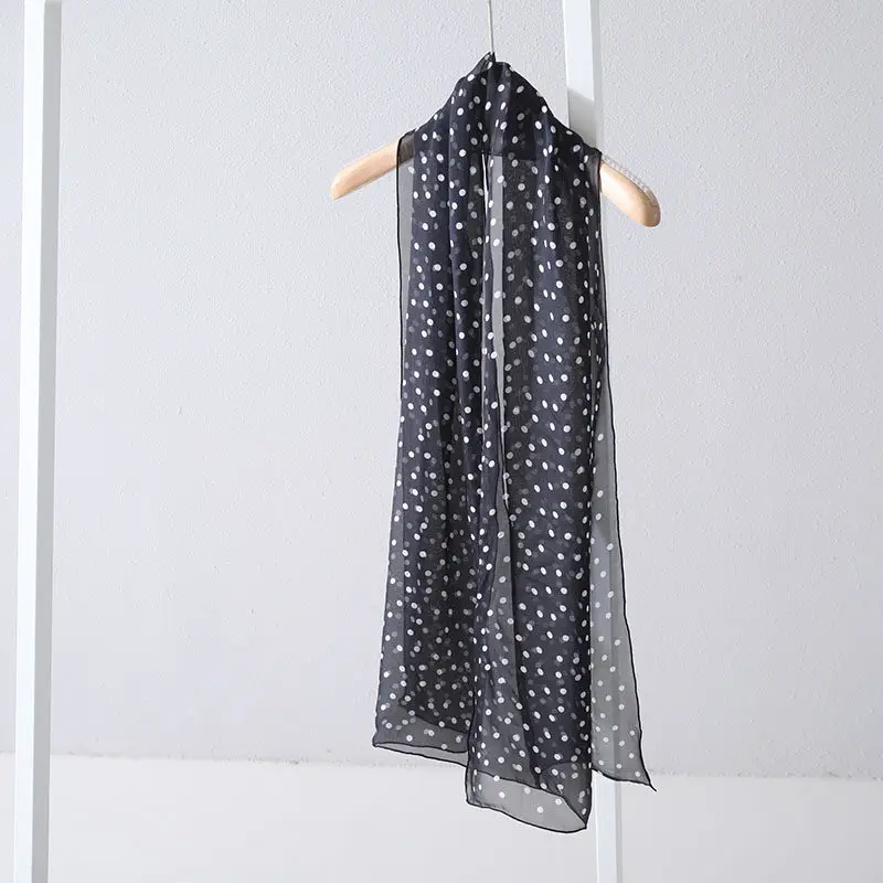 

Smooth Mulberry Silk Polka Dot Georgette Silk Long Scarf Lightweight Sun Protection Scarf