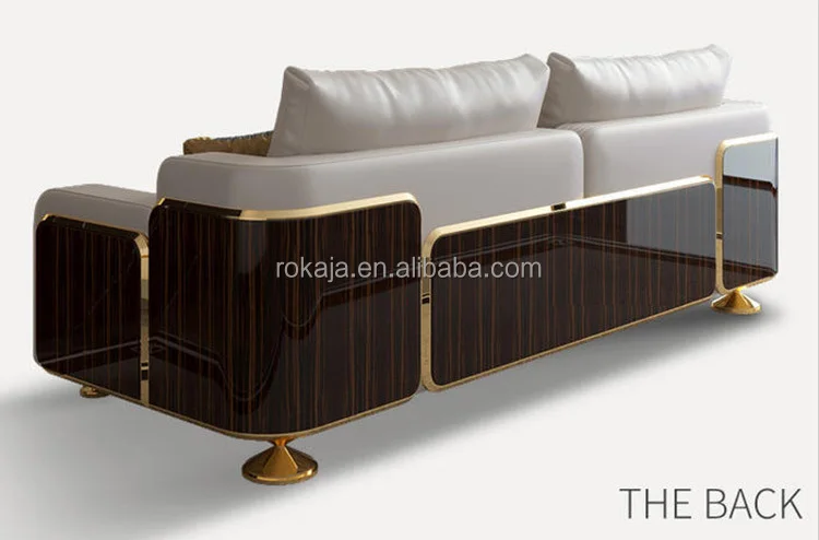 

Hot Sale Leather Gold Combination Sofa Italian Design Large Corner 3 2 1 Sofa Villa Lobby Piano Finish Sofa Set