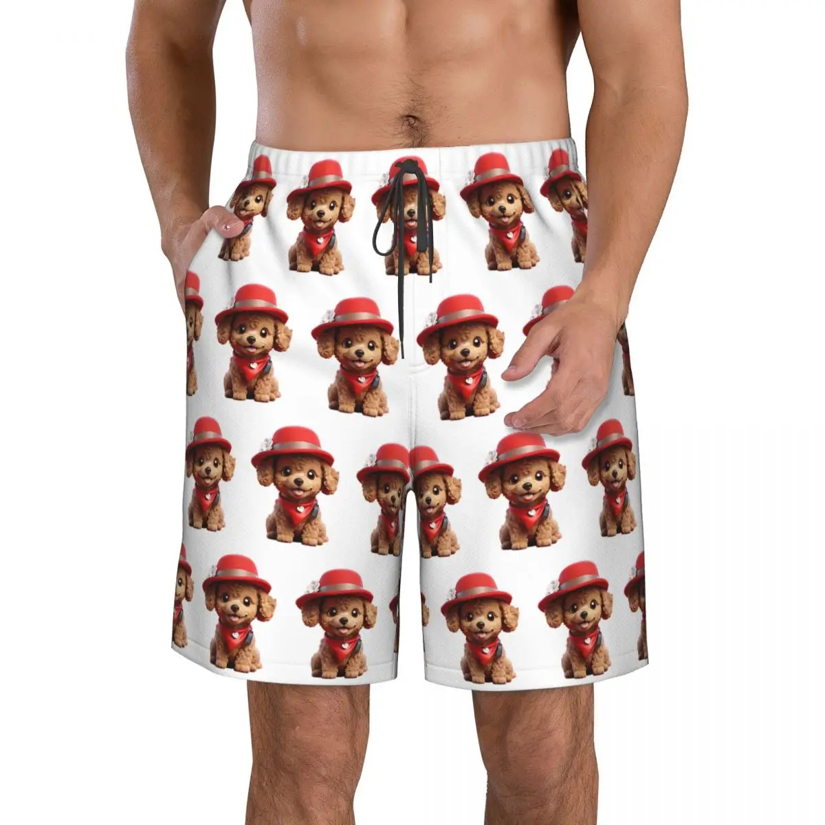 Cute Smiling Cartoon Toy Poodle Dog V2 Trunks Beach Board Shorts Casual Quick Dry Swimming Summer Men Pants
