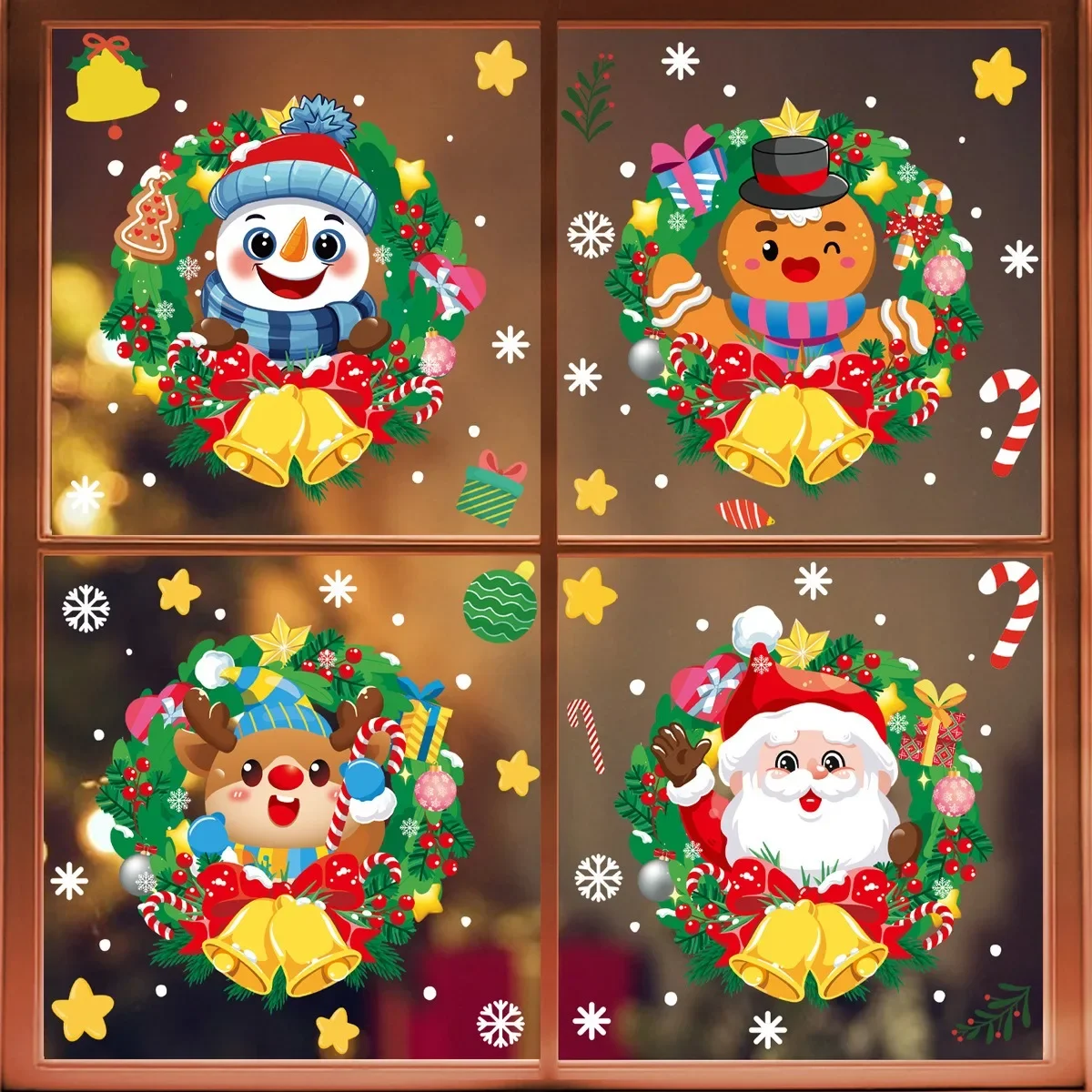 

Christmas Decoration Wreath Santa Claus Snowman Mirror Stickers Cartoon Elk Gingerbread Man Window Stickers Galss Wall Sticker