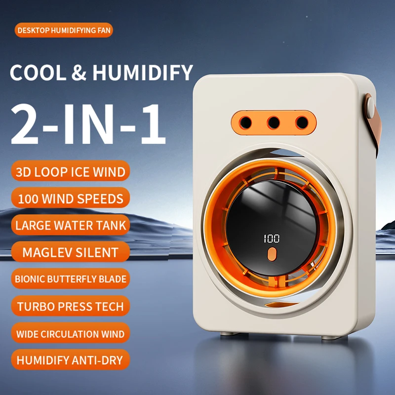 New Model Triple-Hole Mist Electric Fan USB Recharge Spray Fan Portable Cooling Fan Desktop Cooling Fan with 100-Speed Steples