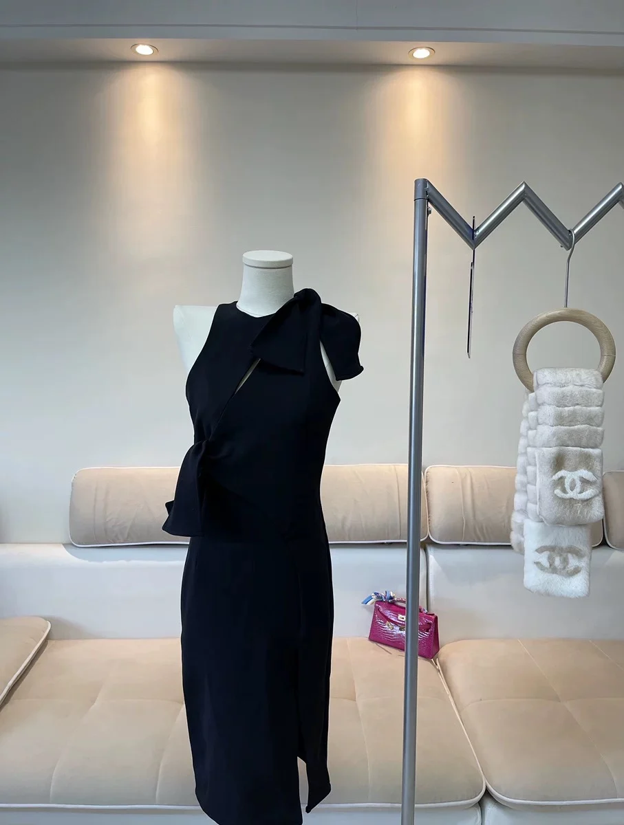 Eficácia de emaecimento coreano drama irmã  novo estilo high-end sensação em torno do pescoço envoltório bodycon vestido