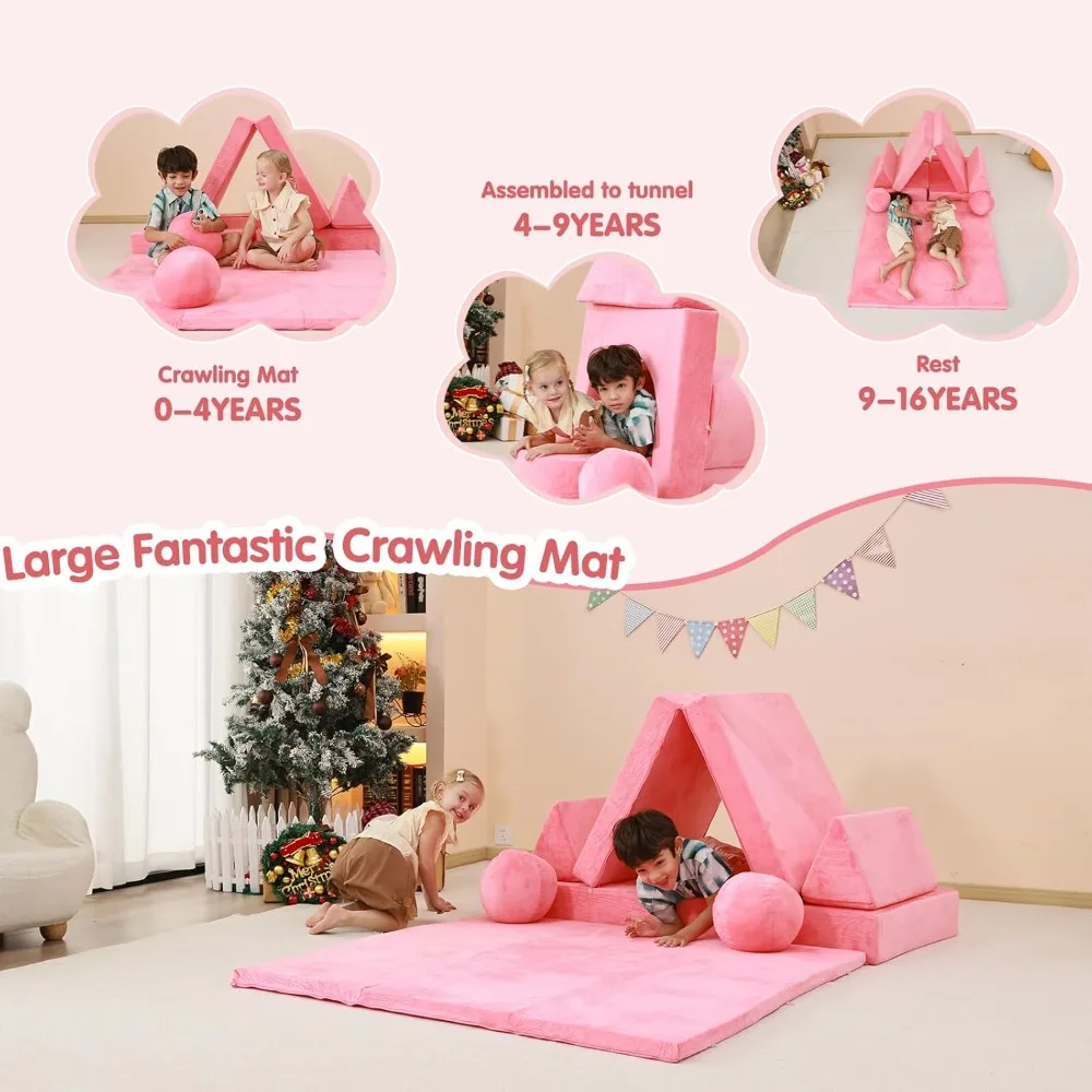 Couch Kids with Large Crawling Mat, Modular Play Couch Convertible Tunnel for Boys and Girls or Pet , Kid Sofa for Gift