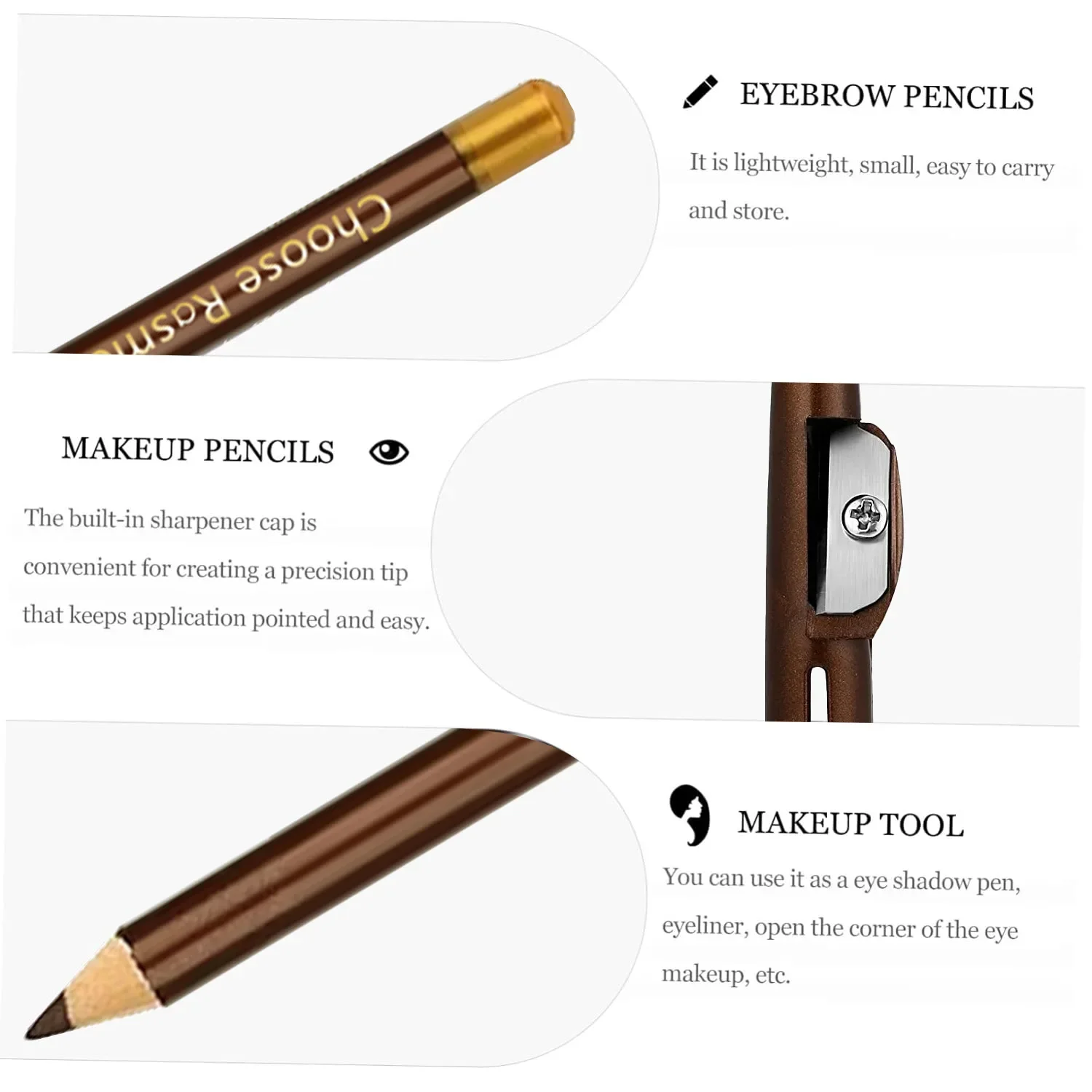 Augenbrauenstift-Set mit Anspitzer, Matt, Wasserfest, Schweißresistent, Nicht Verschmierend, Wild Eyebrow Look, Holzstift mit Hartkern für Augenbrauen-Make-up