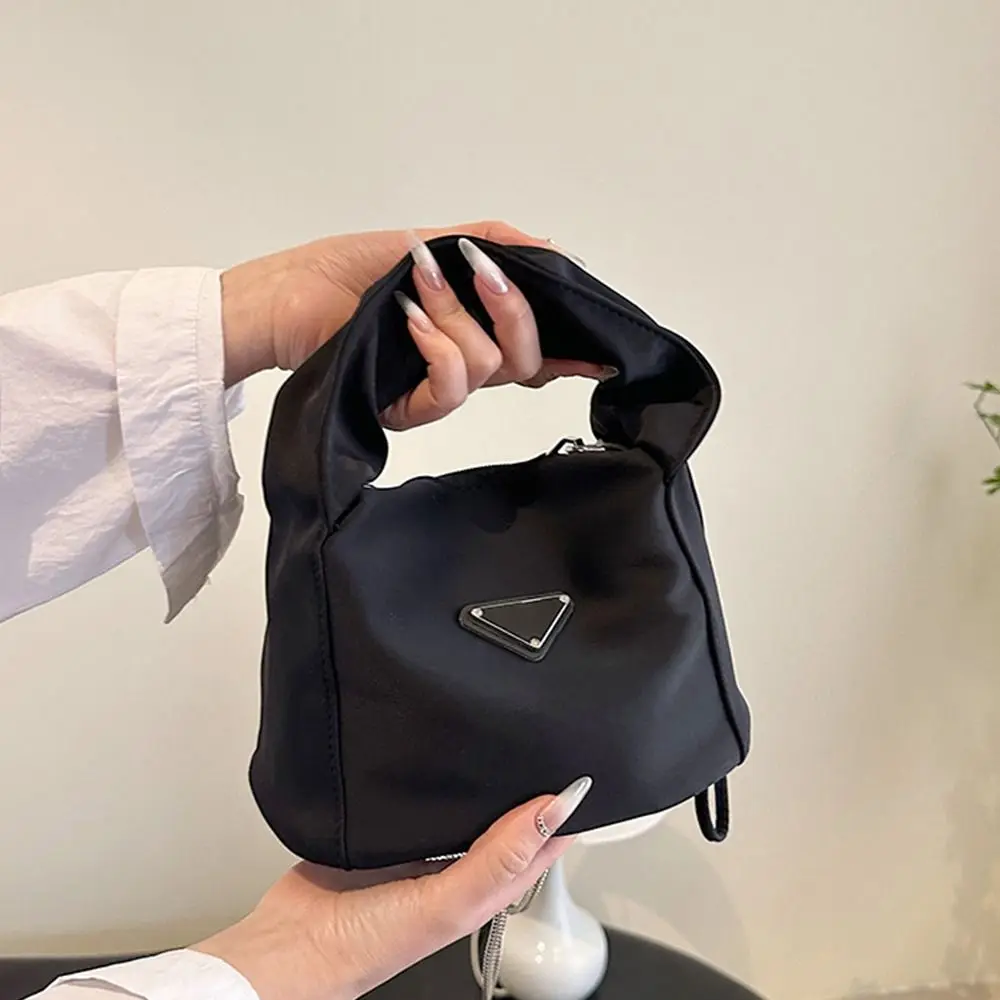 Korean Style Black Hand Bag Black Pleated Handle Triangle Brand INS Shoulder Bag Luxury Portable Fashion Crossbody Bags Girls image 3