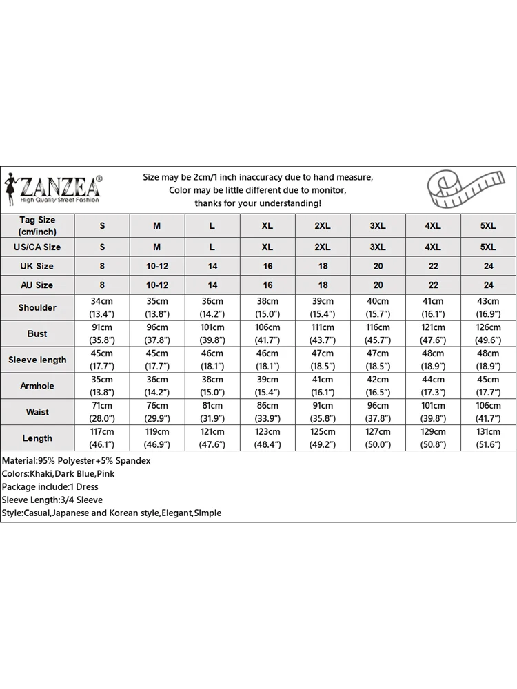 Zanzea elegante escritório senhora vestido feminino gola oco midi vestidos de festa 2025 moda 3/4 manga alargamento plissado robe