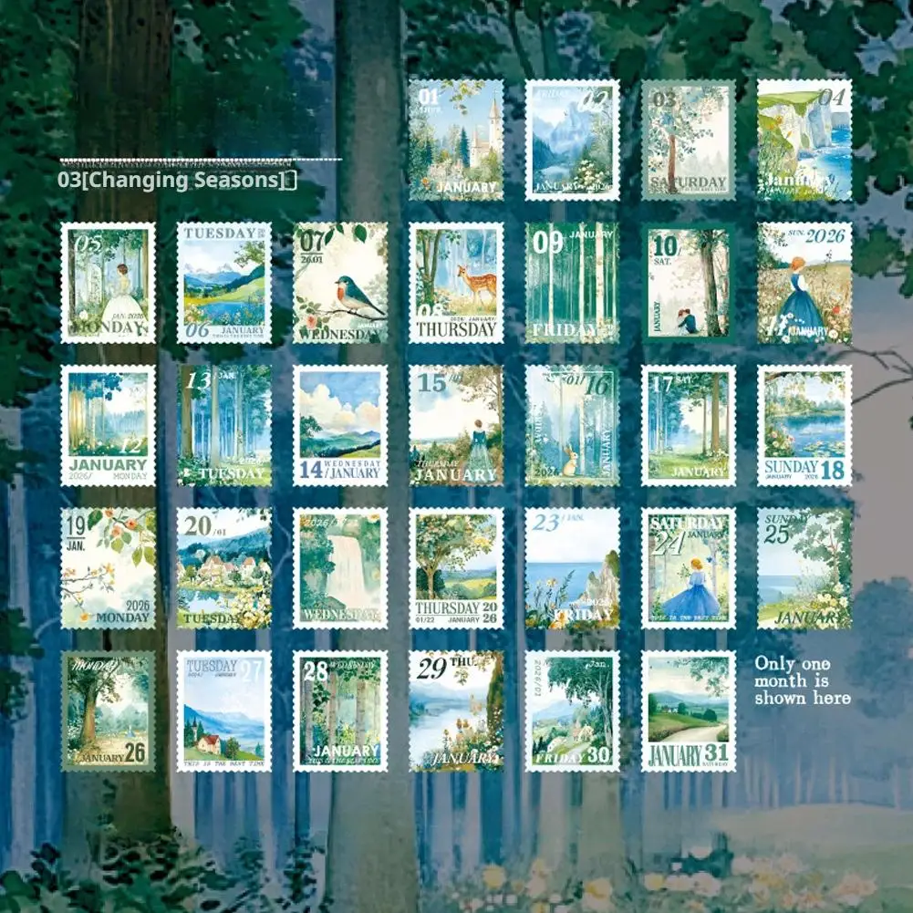 365 Days Daily Payment One Sticker  Paper Tape Per Day Retro Art Digital Stamps Four Season Hand Account Daily Notes Hand Tear