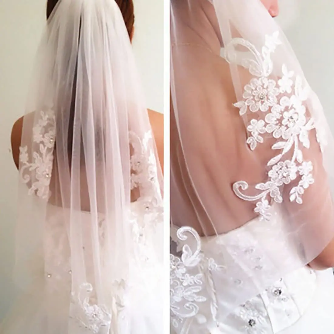 1-Tier Bridal Lace Wedding Veil with Comb Bridal Soft Tulle Veil Fingertip Veil for Brides