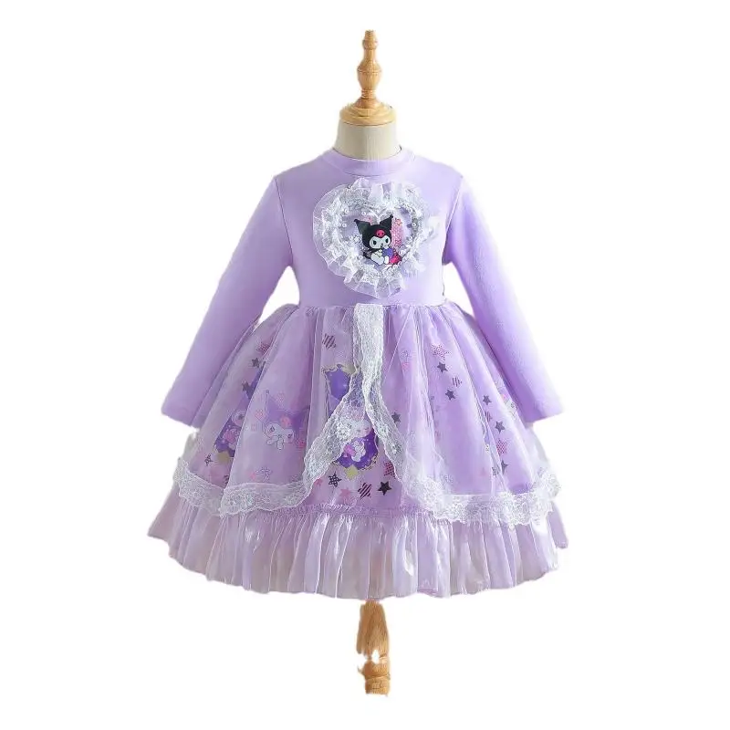 Cartoon Kuromi Mädchen Prinzessin Kleid Anime Sanrios niedlichen süßen Lolita Rock Mode Tutu Rock Frühling Herbst Kinder Kleidung Geschenk