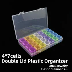 28 Grids Plastic  Art Nails Organizer with Lid Small Jewelry Storage Box Tablet/Pills Container Diamond Painting Holder