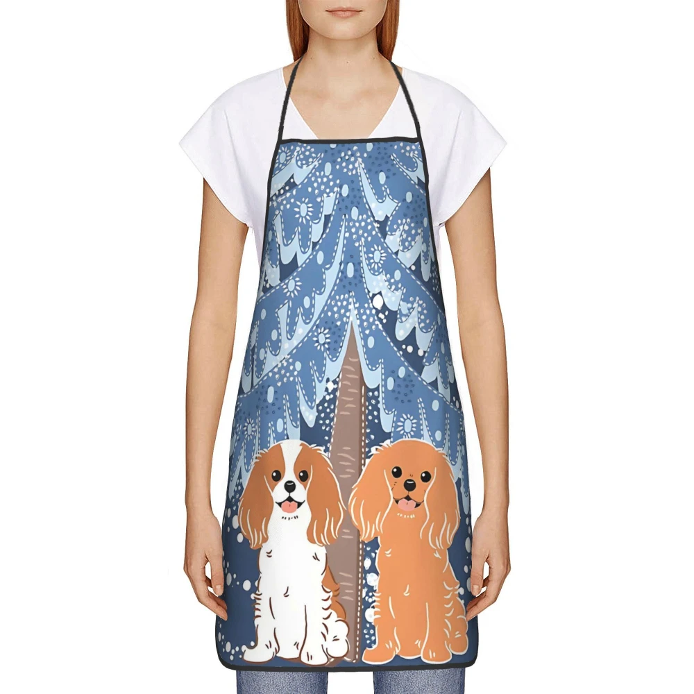 Adjustable Vintage Spaniel Cooking Apron Polyester with Festive Christmas Tree Dog Design Easy-Care Hand or Dry Clean