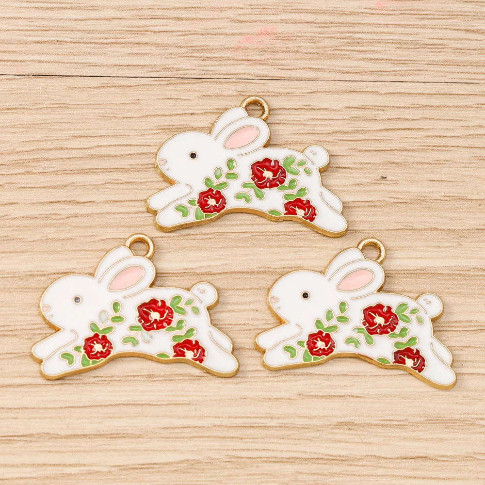 Tusember 10 Stück niedliche Blumen-Kaninchen-Anhänger aus Legierung, Kawaii-Blumen-Kaninchen-Anhänger für DIY-Armbänder, Halsketten, Schmuckherstellung – Detail 3
