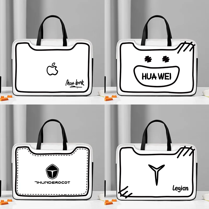 Creative Logo Laptop Bag Laptop Sleeve Case Simple Handbag PU Shockproof Carrying Bag 13 14 15 17 inch For Macbook/Dell/HP/Asus