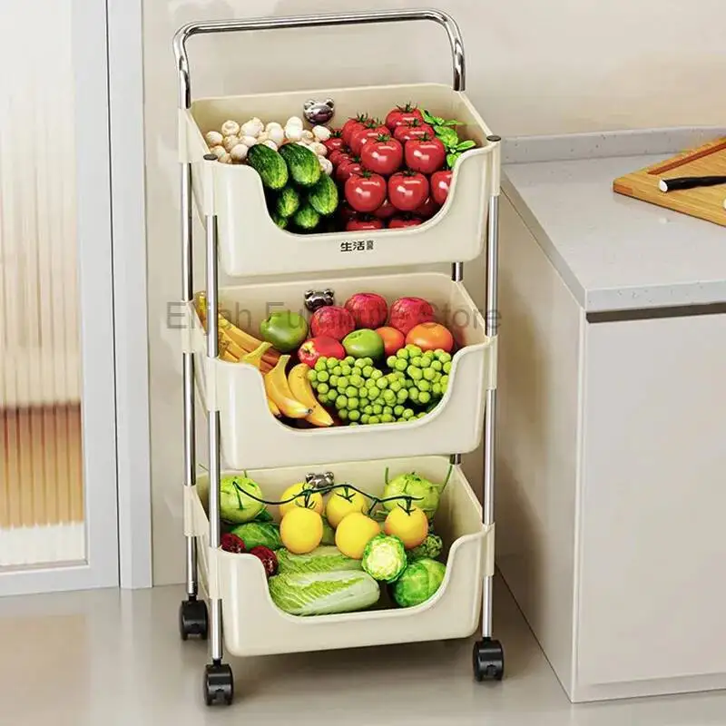 Wheels Kitchen Rack Trolley Floor Storage To Ceiling Multi-layer Dormitory Mobile Snack Storage Rack Salon Furniture