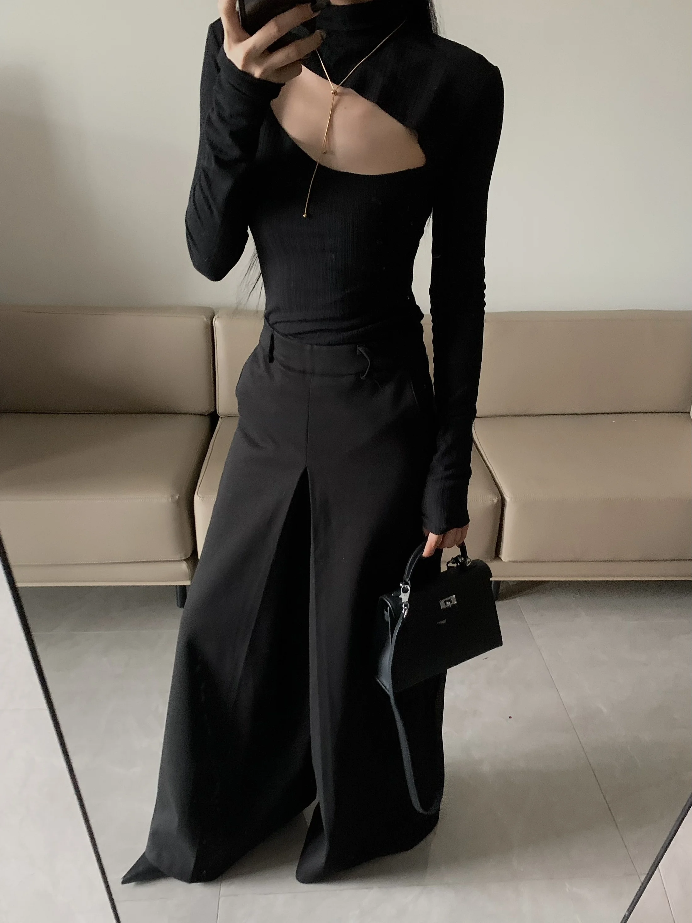 

Зимние повседневные шерстяные брюки-костюм с широкими штанинами, высокой талией, утепленные, из полиэстера, универсальные, свободного кроя, для поездок на работу