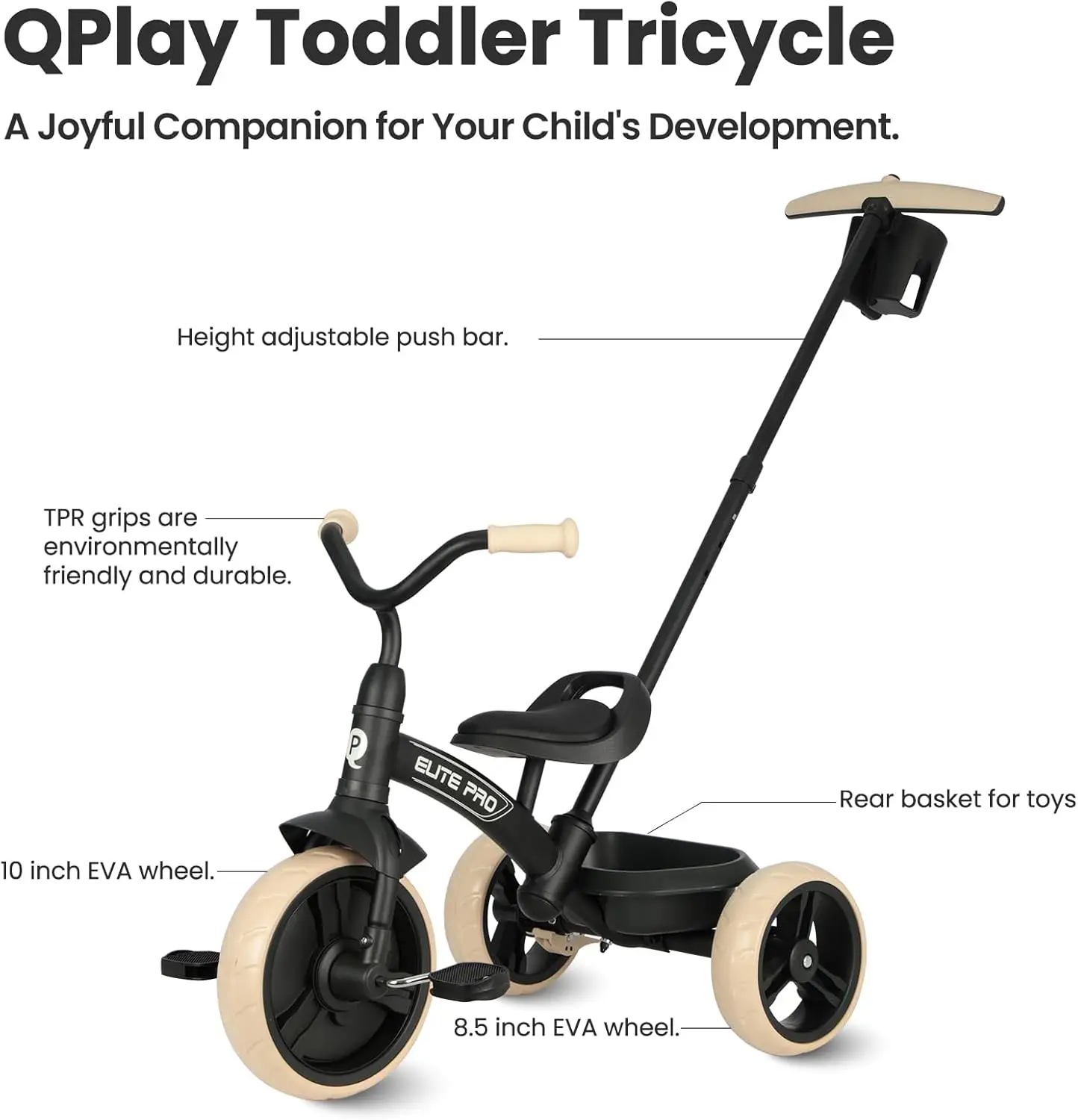 Triciclos infantis para crianças de 2 a 6 anos-2 em 1 Triciclos infantis com alças ajustáveis e removíveis, bicicleta push com brinquedo sto