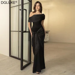 Black Off Shoulder Maxi Dress One SHoulder Backless Lace Up Long Dress ELegant Formal Occasion Dresses For Women 2024