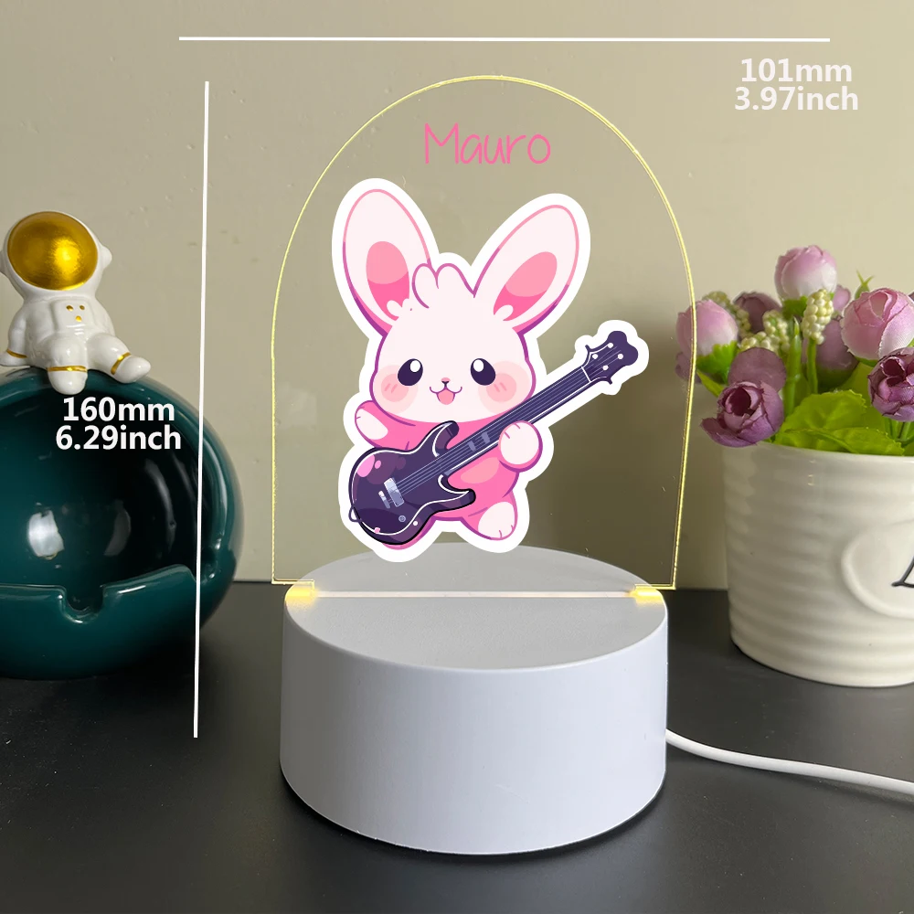  1 pc Musical instrument lovers and cute little animals UV Print Diy Name You Need Acrylic Night Lights 3D Visual Night Lamp