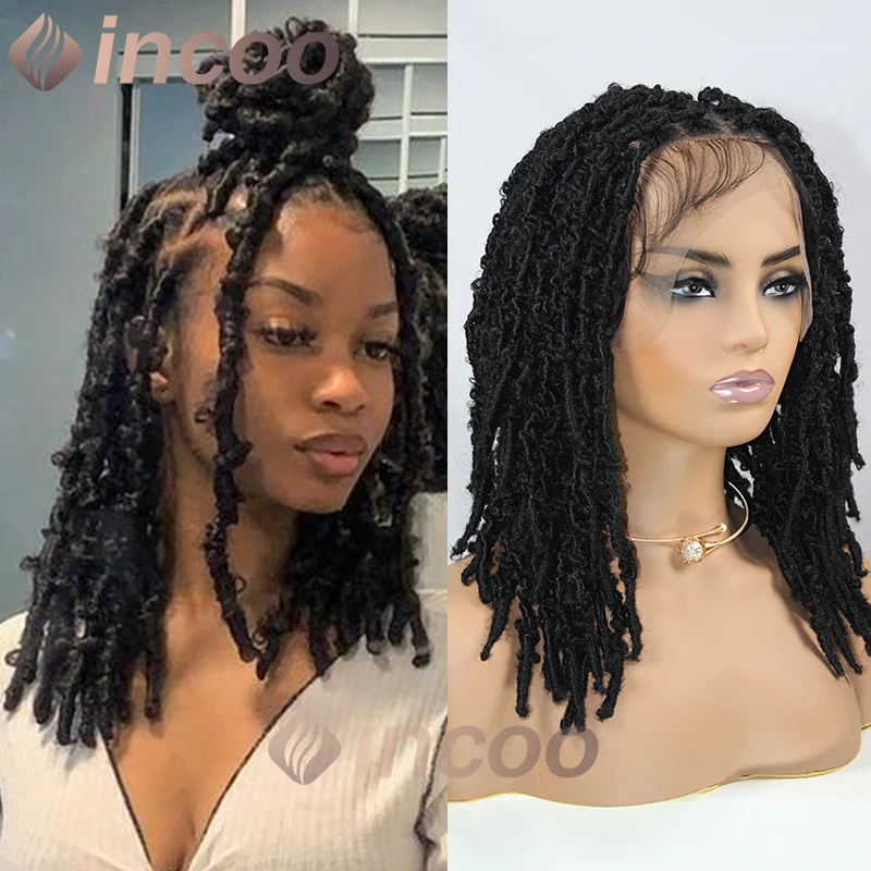 INCOO Synthetic Senegalese Twist Braid Wig 16 Inch 360 Full Lace Short Bob Braids Dreadlock Wig Knotless Box Braided Crochet Wig