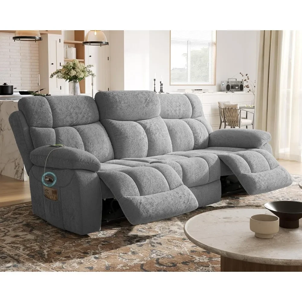 

Power Reclining Sofa, Reclining Couch with USB Charging Port and One-Touch Lock, 3 Seater Recliner Sofa- Recliner Couch