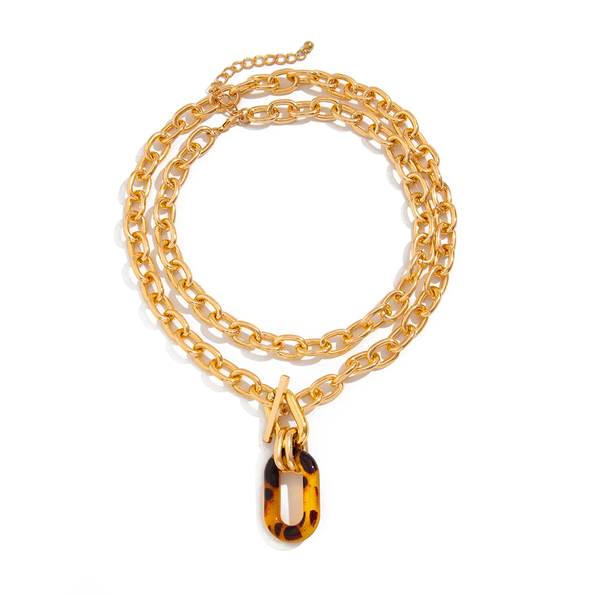 SHIXIN Vintage Acrylic Leopard Print Square Pendant Necklace for Women Punk Multi Layer Chunky Cross Chain Necklace Neck Jewelry