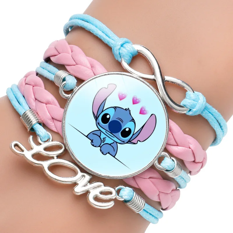 Disney Anime Figure Lilo & Stitch Bracelet Cartoon Pendant Stitch Model Glass Wristband Girls Accessories Gift Kid Christmas Toy