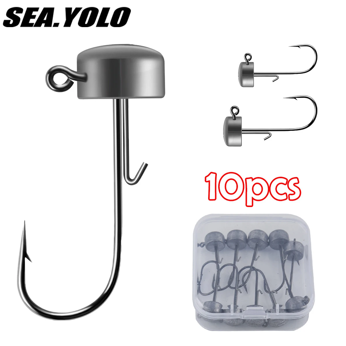 Sea.Yolo 10Pcs High Carbon Steel Ned Jig Hook Kits 2.5g/5g Jig Heads For Soft Worm T Tail Fishing Lure Fishing Gear Accessories