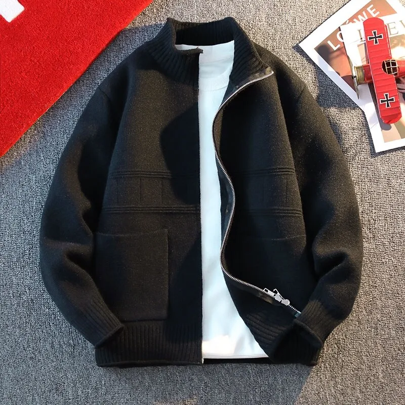 

men's fashion wool Zipper sweaters 2024 new arrival winter Cardigan men high quality Solid color sweater men autumn M--4XL