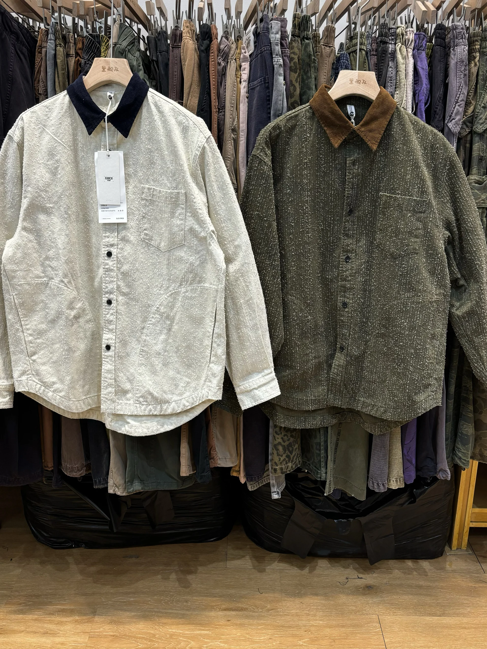 

American Retro Patchwork Long Sve irt Men Spring Autumn Casual Worn out Fabric Loose Outerwear Trendy Turn down Collar