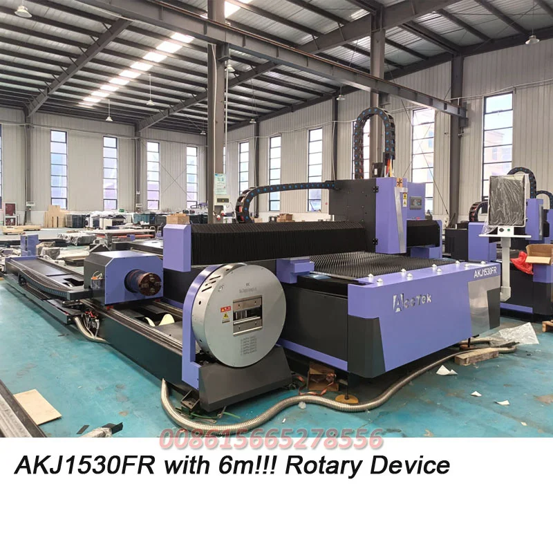 AccTek 3kw Fiber Laser Cutter With Rotary Device 220*6000mm for Metal Sheet Tube Pipes Cutting