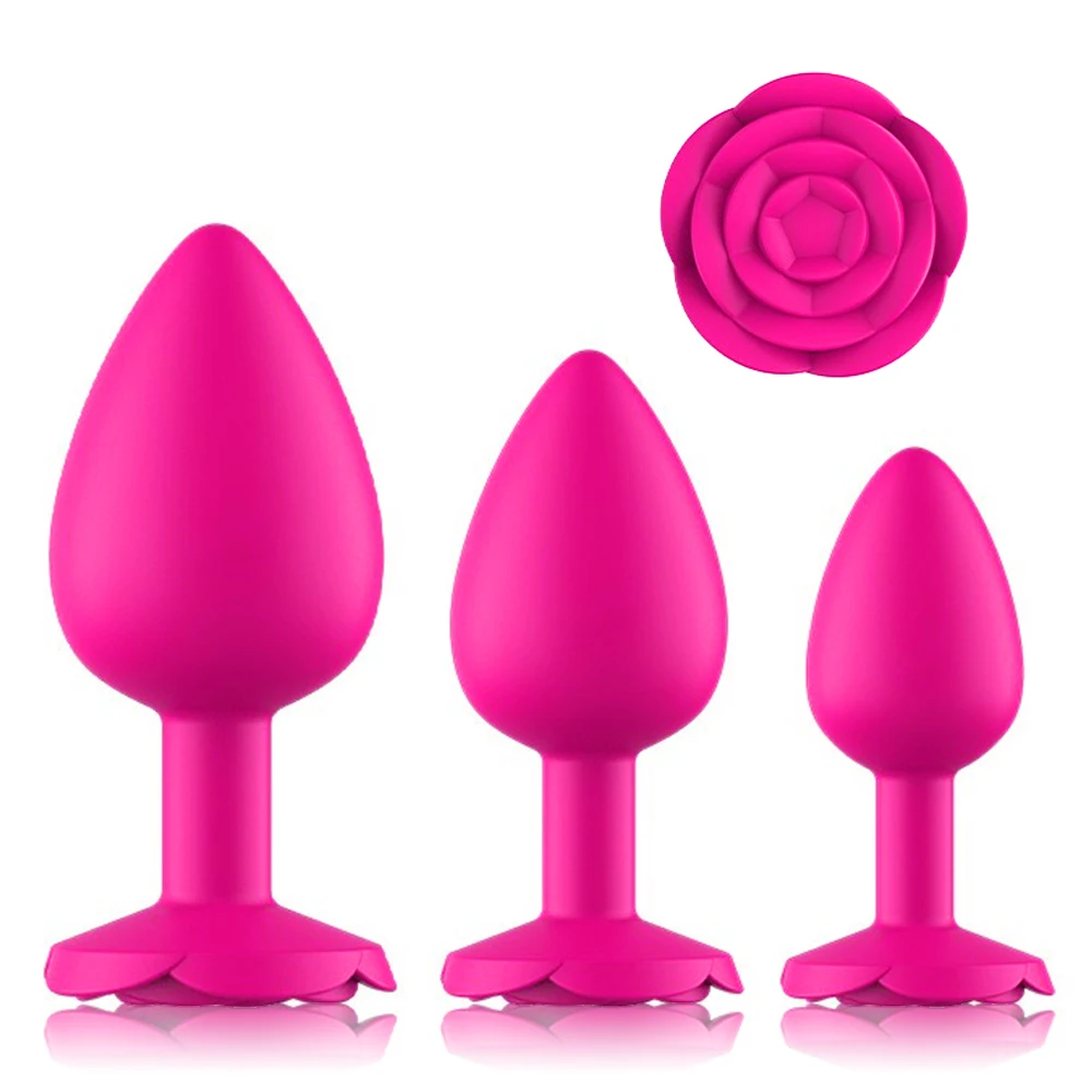 Silicone Rose Butt Plug with 3 Sizes Pink G‑Point Stimulation Anal Plug Sexual Wellness Adult Toy for Beginners & Advanced Users