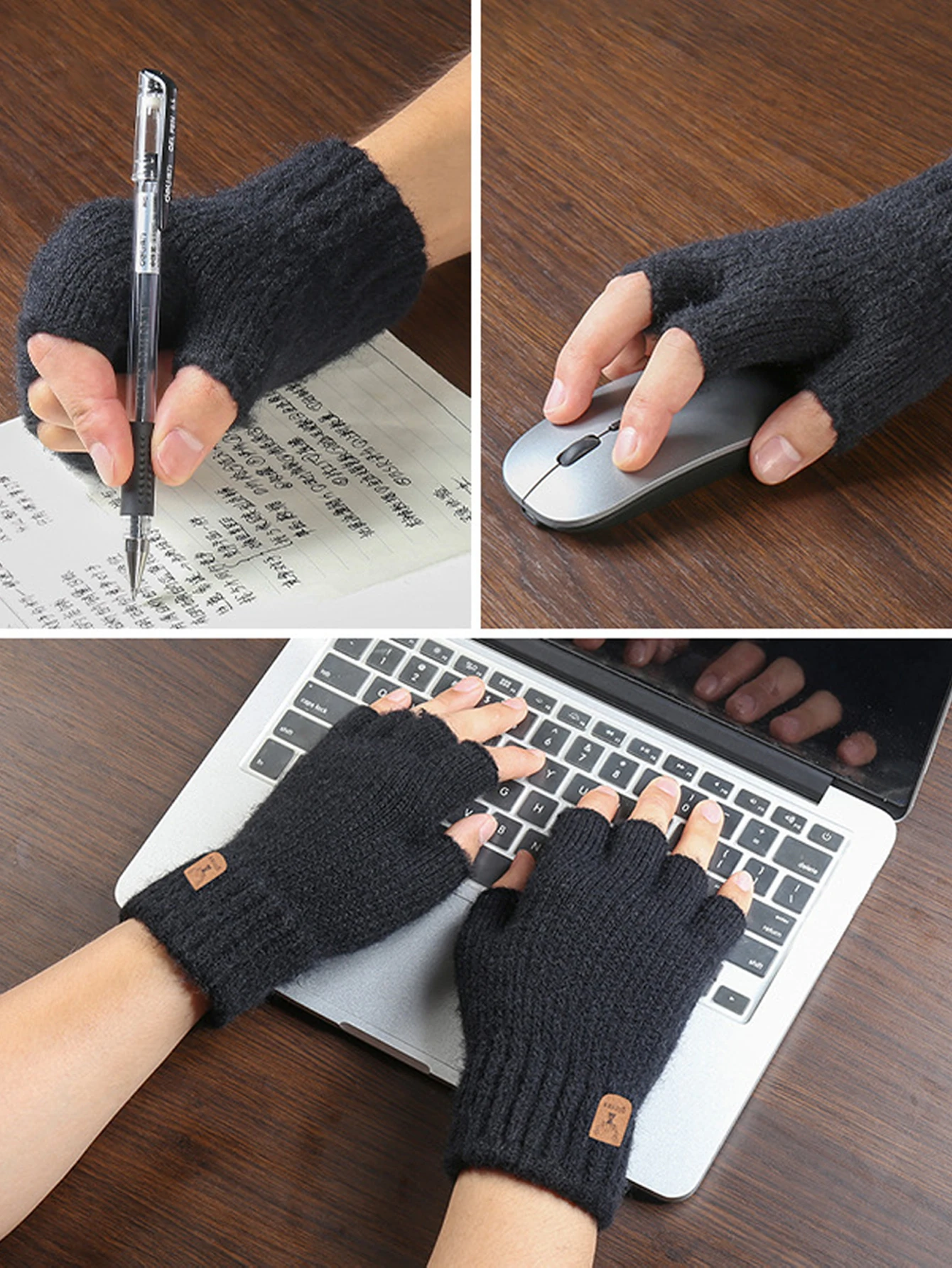 Winter Thickened Half Finger Gloves for Men & Women - Fleece Lined Knit Mitts, Warm Anti-Slip Driving & Typing Fingerless Gloves