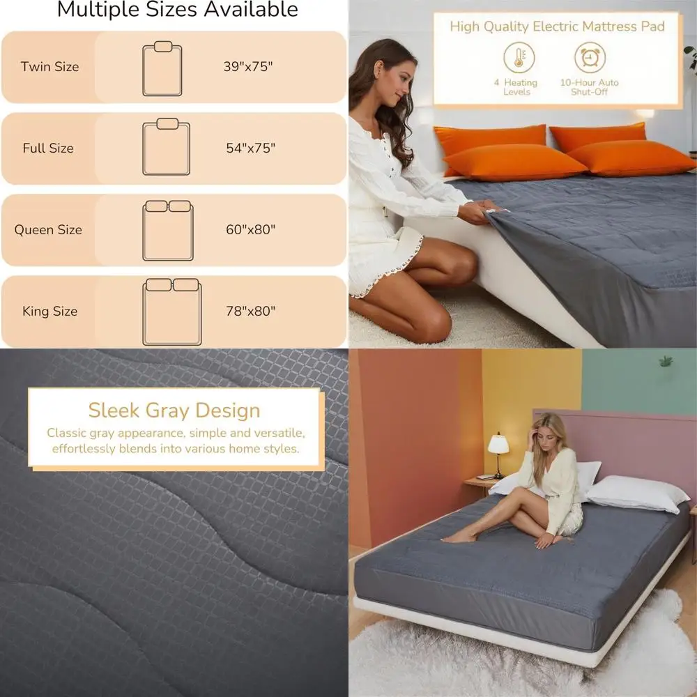 

Электрический наматрасник King Size, 78x80, 4 уровня нагрева, 10 часов автоматического выключения, глубокий карман, моющийся, серый