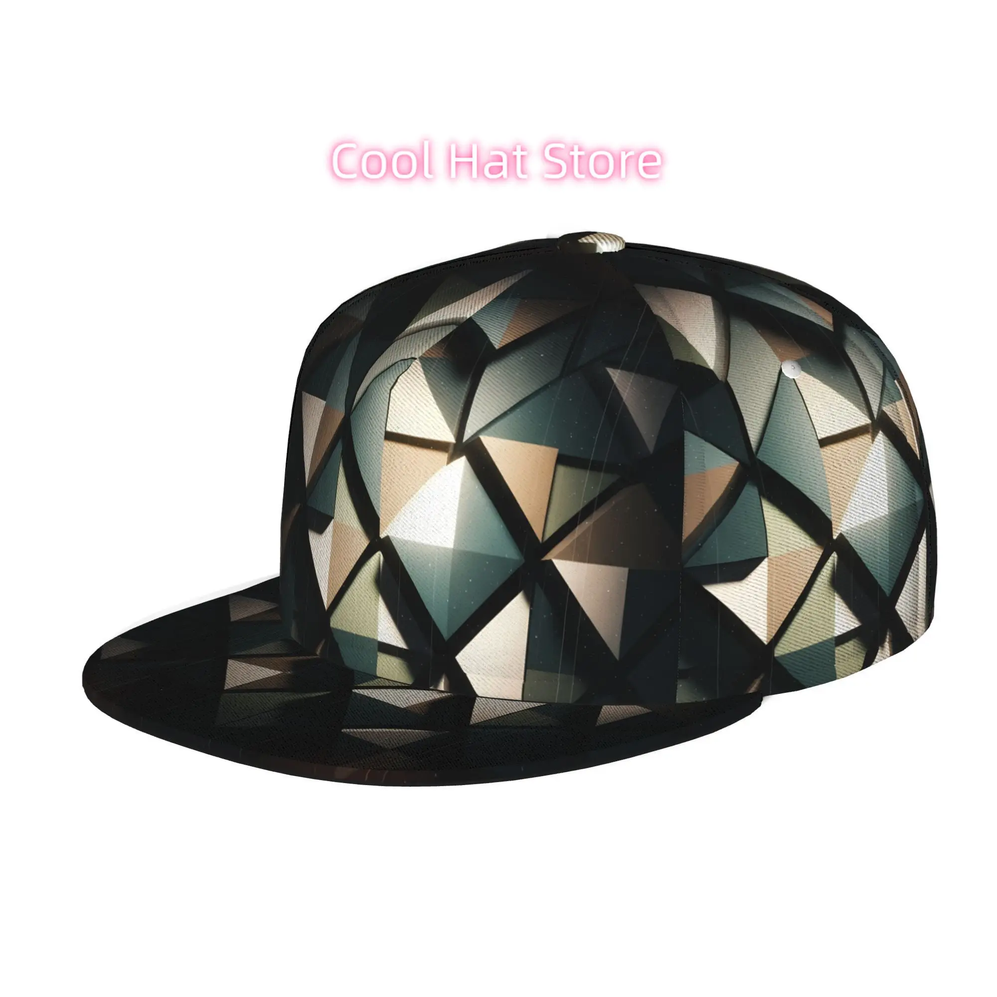 Flat Brim Baseball Cap Featuring an Abstract Triangle Design with Orbs, Suitable for Both Men And Women. This Hip Hop Streetwear