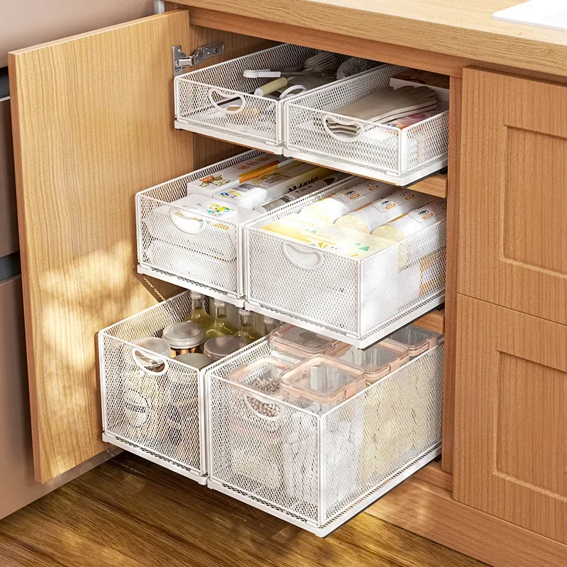 Cabinet pull-out storage basket Sink drawer storage box Kitchen seasoning Miscellaneous storage rack basket