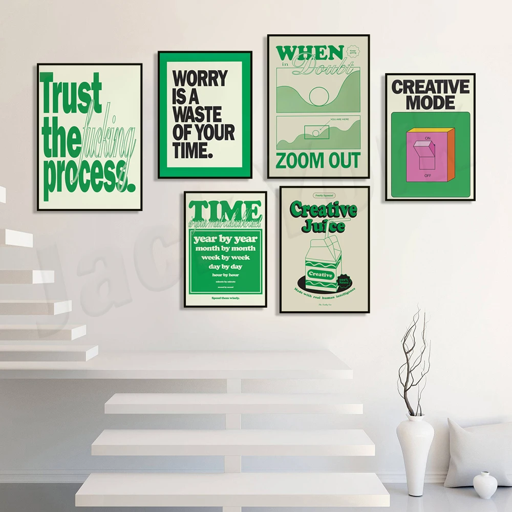 

Believe in the process, create originality, explore art, C is for creative wall printing, green retro inspirational poster