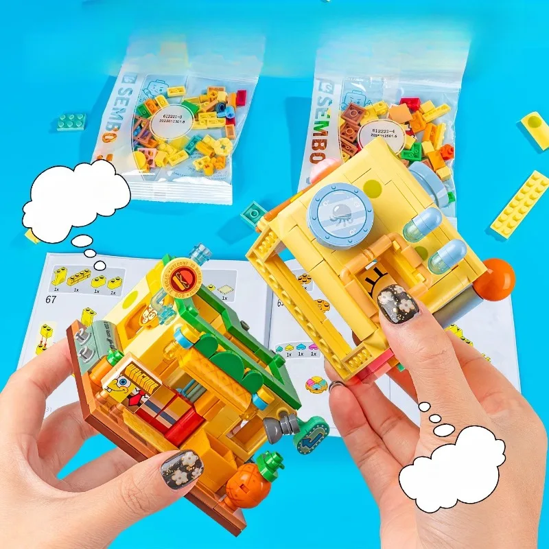 SpongeBob SquarePants Building Blocks City Streetview บ้านแฮมเบอร์เกอร์ Art Gallery Ice Cream Shop อิฐเด็ก DIY ของเล่นของขวัญ