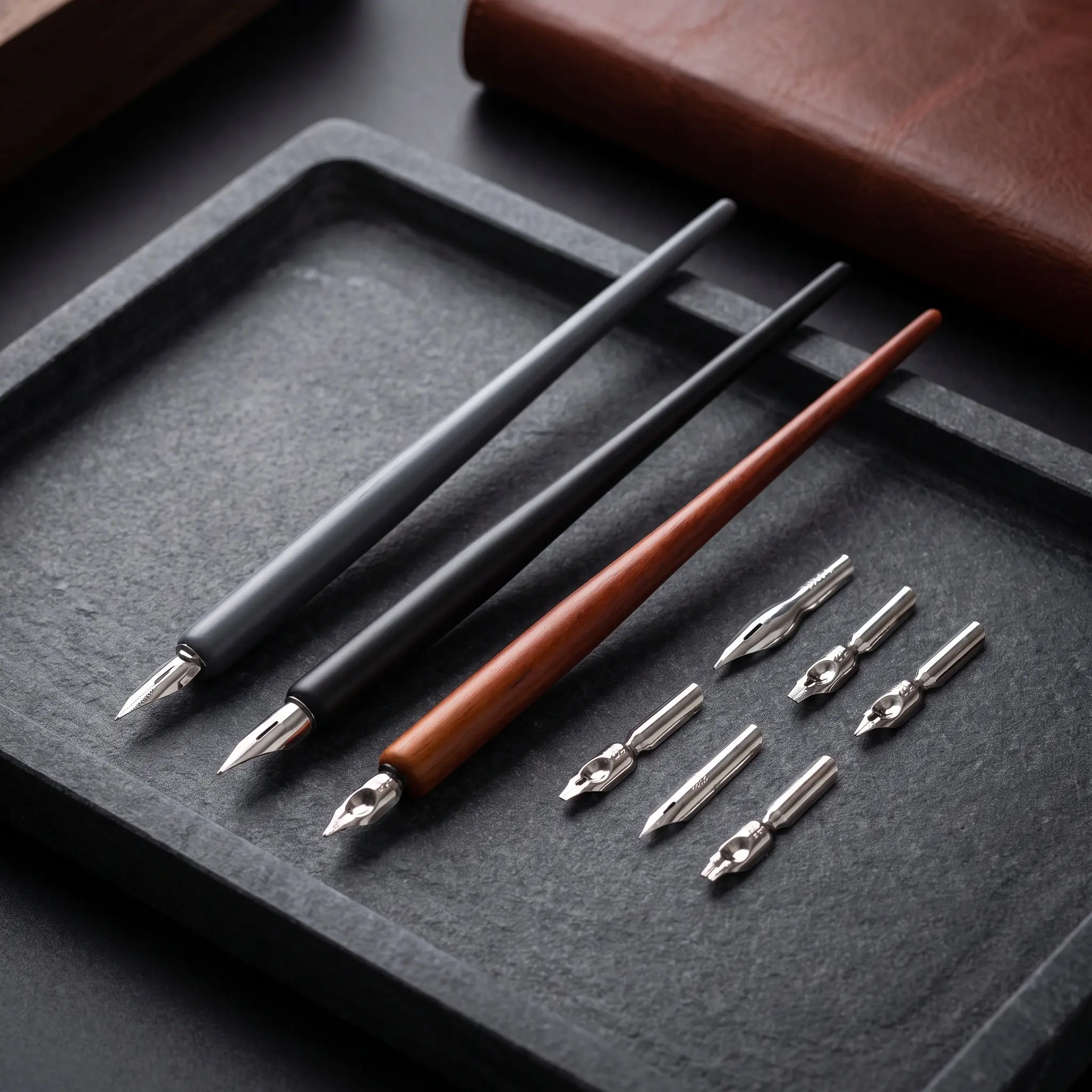 1Set Dip Pen Wood Calligraphy Nibs Interchangeable Ergonomic Drawing Sketching Supplies Comic Inking Pens Artist Signature