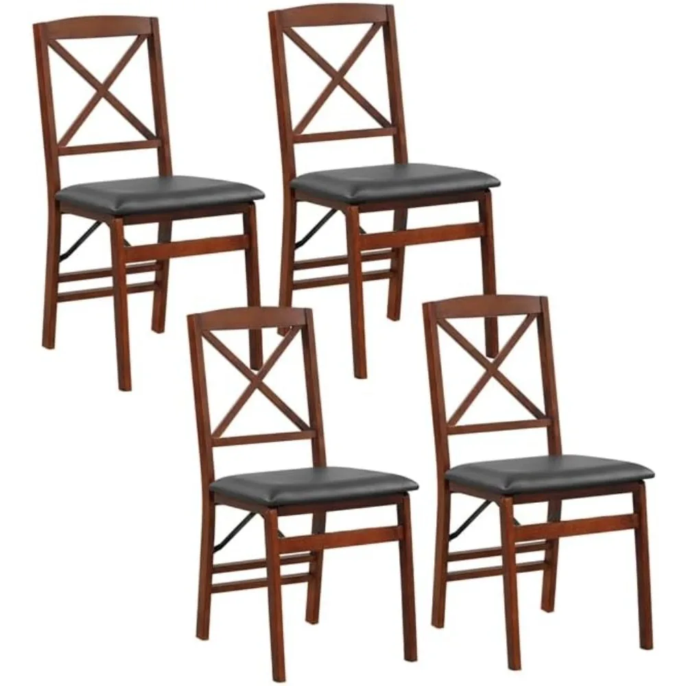 

Folding Chairs Set of 4, Wooden Kitchen Dining Chairs with Padded Seat, Max Load 400 LBS Solid Wood Frame