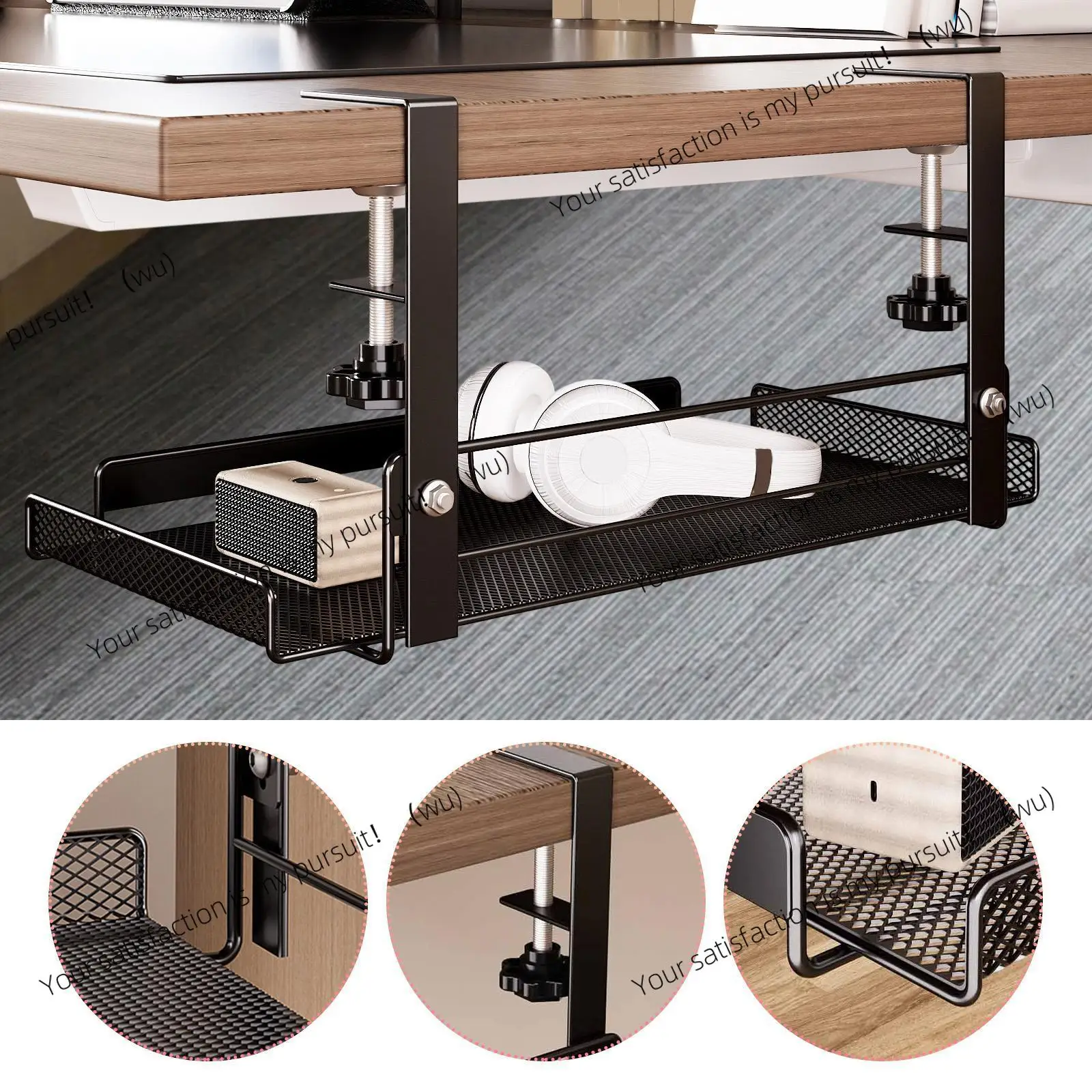 Under Desk Cable Management Tray Holder,No Drill Storage Organizer for Outlet Strips,Indoor Outdoor,USB Hub,Home,Office