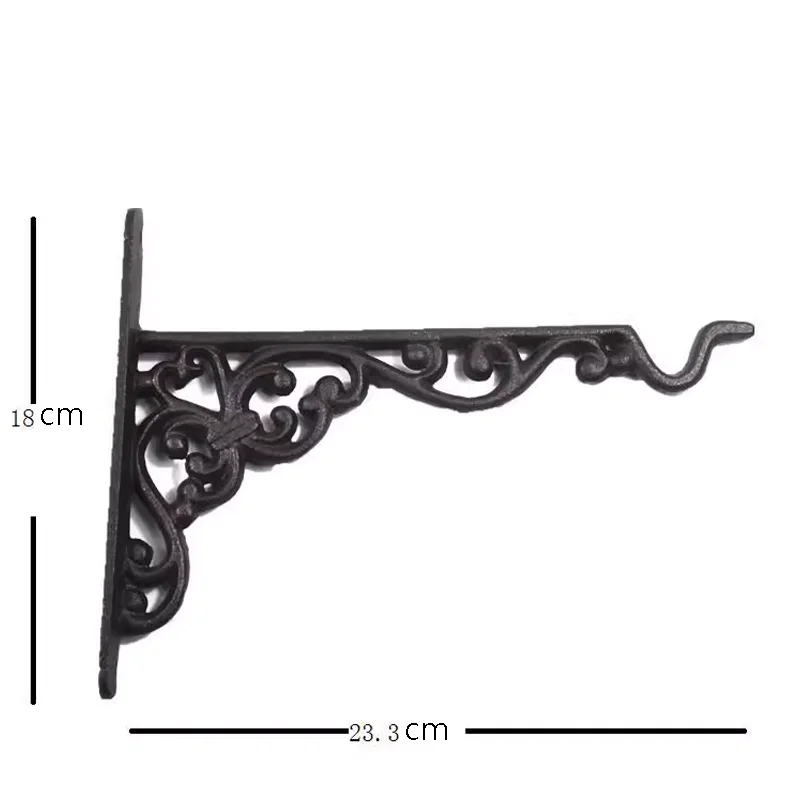 Vintage Black Cast Iron European-Style Bracket with Vine Design – Shelf Support and Wall Hook