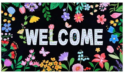 

Floral Door Mat Outside Entrance, Colorful Flower Welcome Mat Front Door Mat Butterfly Non Slip Door Mat Outdoor Indoor Entrance
