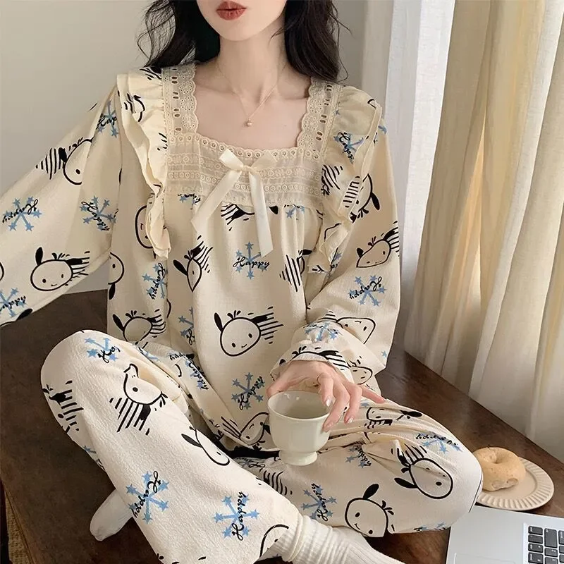 

Sanrio Hello Kitty женские пижамные комплекты для сна Kawaii мультфильм весна и осень брюки с длинными рукавами одежда для сна сексуальная домашняя одежда