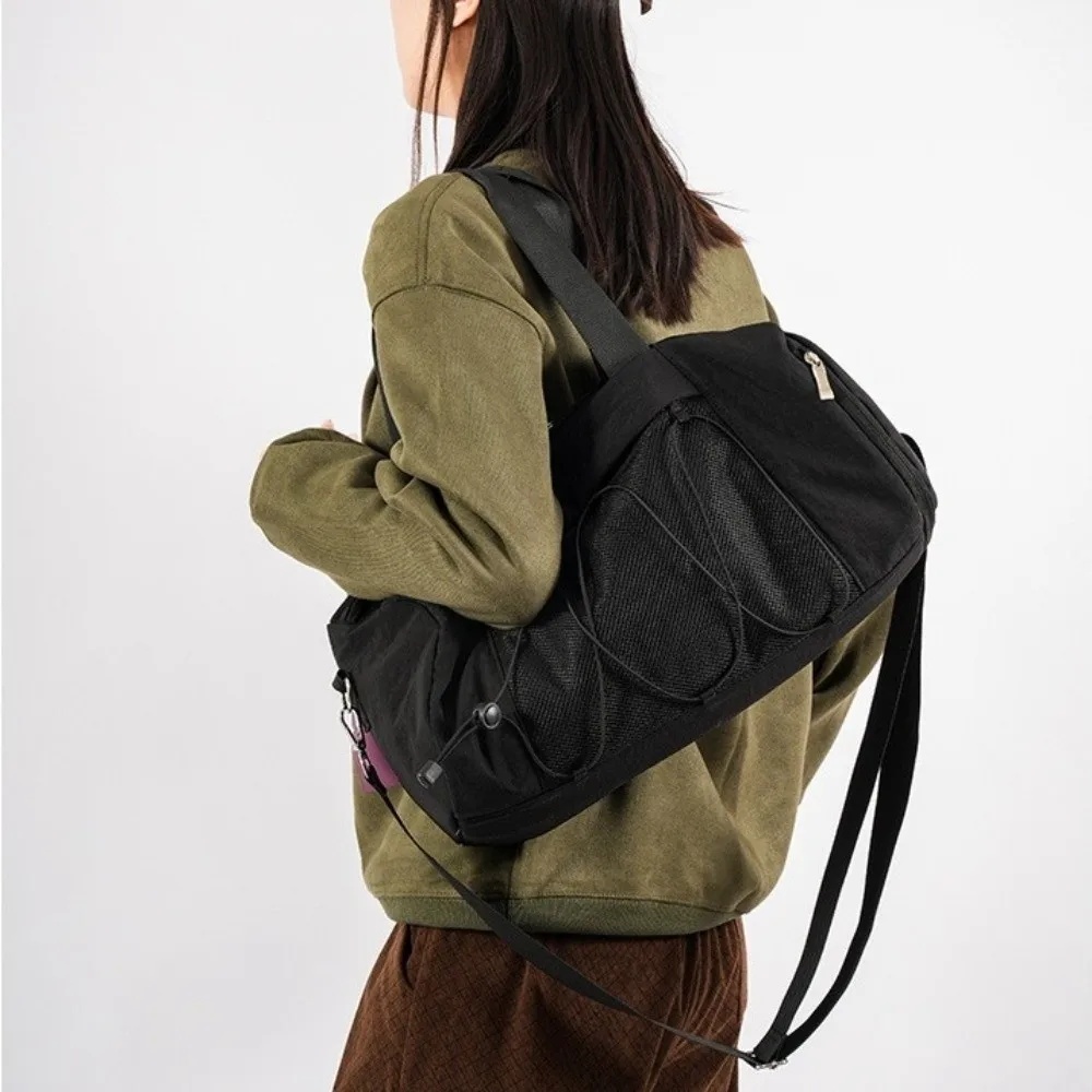 Portable Large Capacity Travel Bags Dry Wet Separation Solid Color Fitness Handbag with Shoe Pocket Nylon Duffel Shoulder Bags
