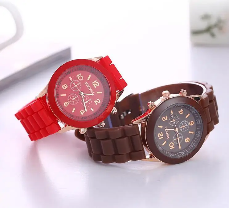 Geneva Silicone Women Watch Ladies Fashion Dress Quartz Wristwatch Female clock Jelly Colorful children\'s watch men Leisure