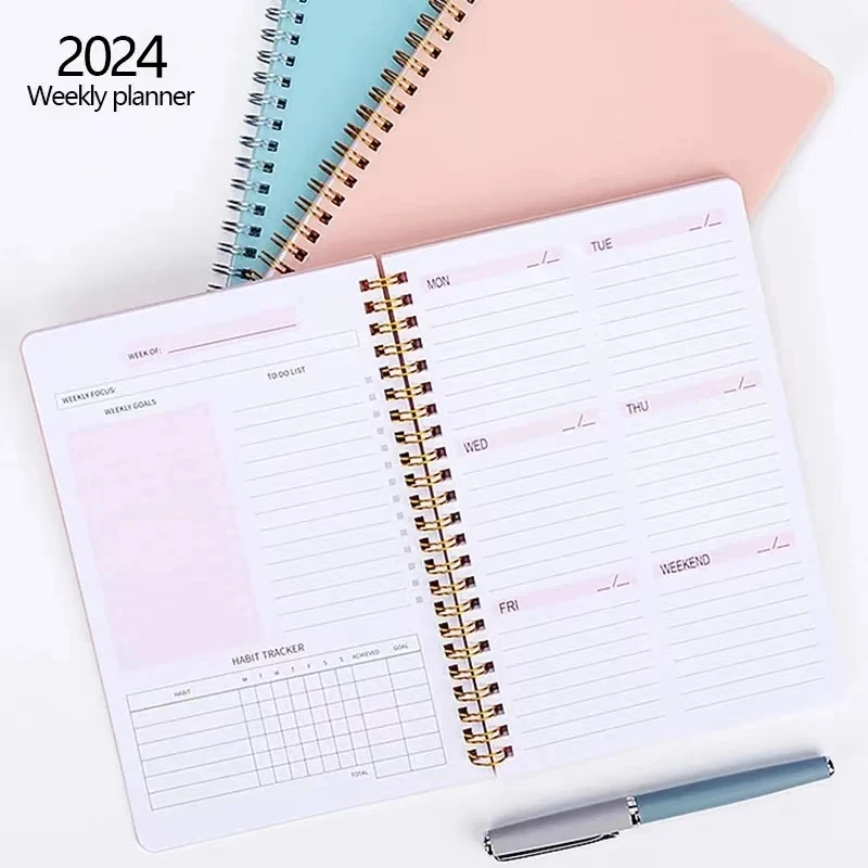 

2024 Weekly Planner A5 Spiral Binder Notebook 52 Weeks Agenda Schedule organizer diary Journal Stationery Office School Supplies