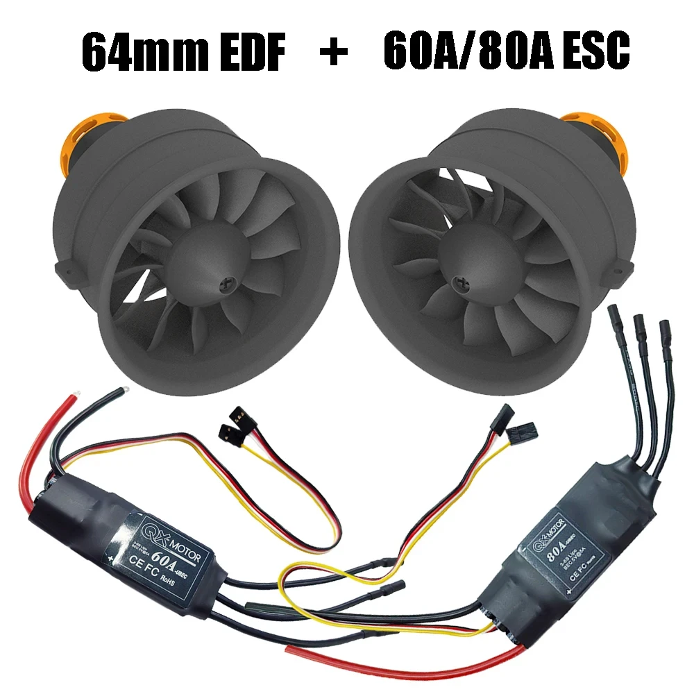 Qx-motor plástico 64mm edf qf2822 2100kv 2300kv 3300kv 4300kv motor sem escova com 60a 80a esc para avião rc brinquedo de controle remoto